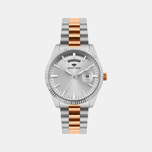 Men Quartz Silver Dial Analog Stainless Steel Watch G3505D-M1303