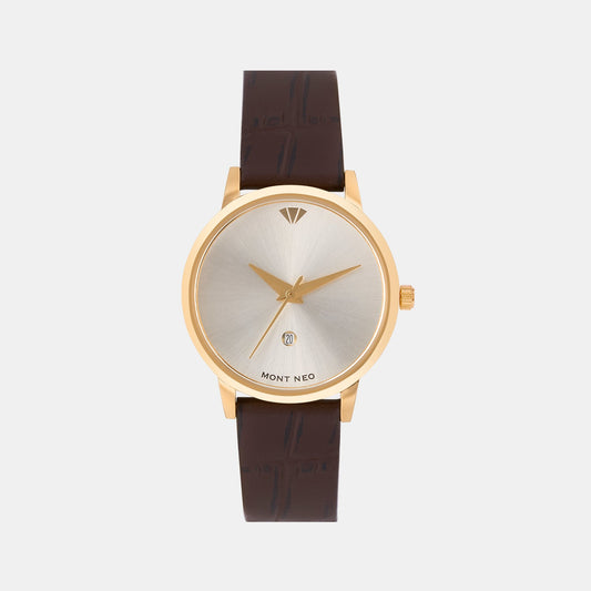 Women Quartz Silver Dial Analog Leather Watch L1034E-L2203