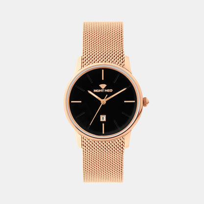 Women Quartz Black Dial Analog Mesh Watch L1052E-B3304