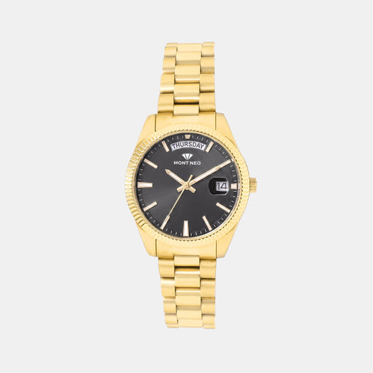 Women Quartz Black Dial Analog Stainless Steel Watch L3505D-M3304