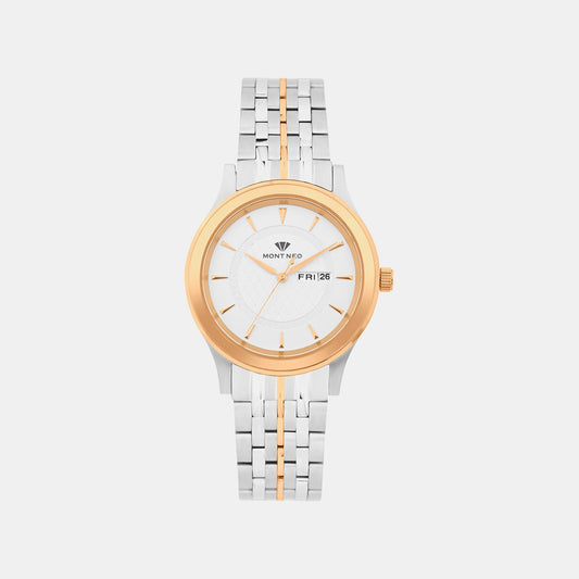 Women Quartz White Dial Analog Metal Watch L8500D-M1303