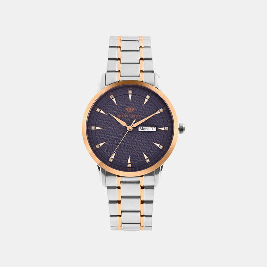 Women Quartz Blue Dial Analog Metal Watch L8505D-M1305