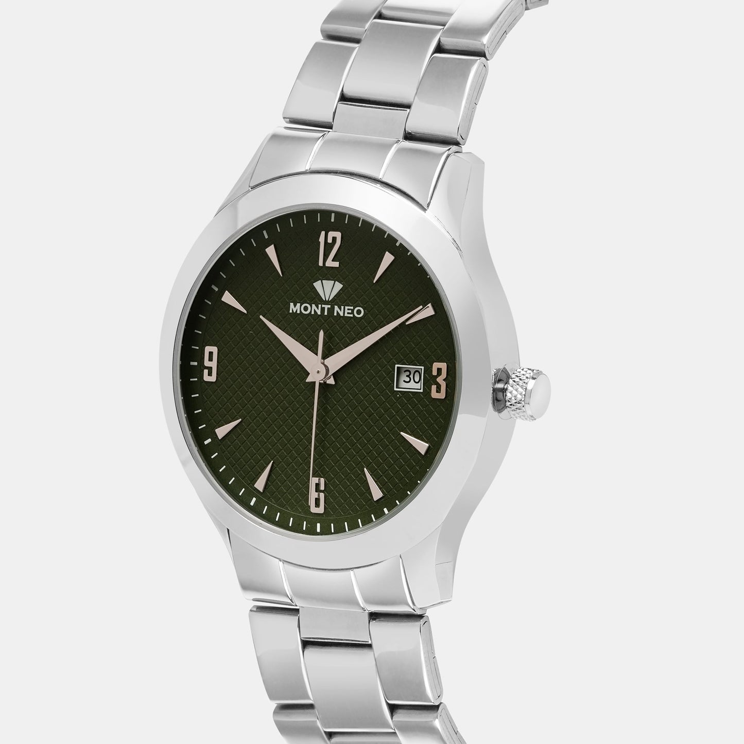Men Quartz Green Dial Analog Stainless Steel Watch 8010E-M1114