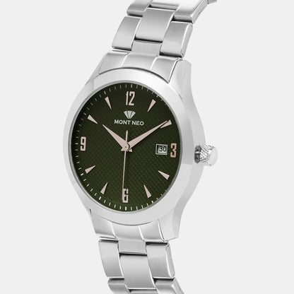 Men Quartz Green Dial Analog Stainless Steel Watch 8010E-M1114