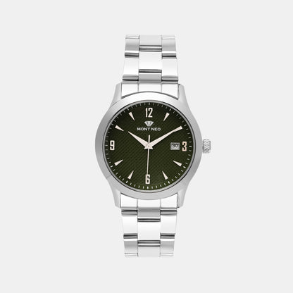 Men Quartz Green Dial Analog Stainless Steel Watch 8010E-M1114